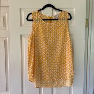 Michael Kors Yellow and White Patterned Sleeveless Blouse Top, Size XL